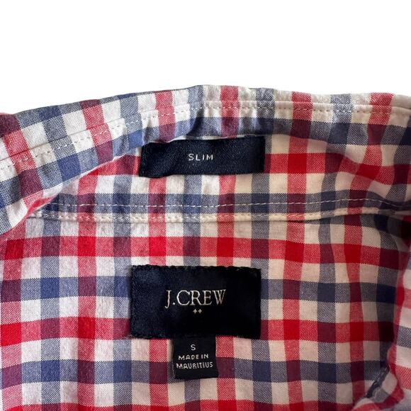 J Crew Mens Slim Fit Red Blue Checkered Button Down Shirt Plaid Small Nautical - Picture 6 of 7